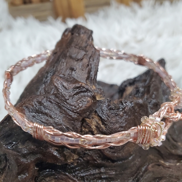 Two-Tone Wirewrapped Bracelet - Pink and Silver Wire Bangle - Stackable Bracelet - Picture 6 of 7